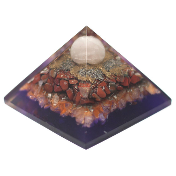 Orgonit-Pyramide 70mm - Pfau (Erdsockel)