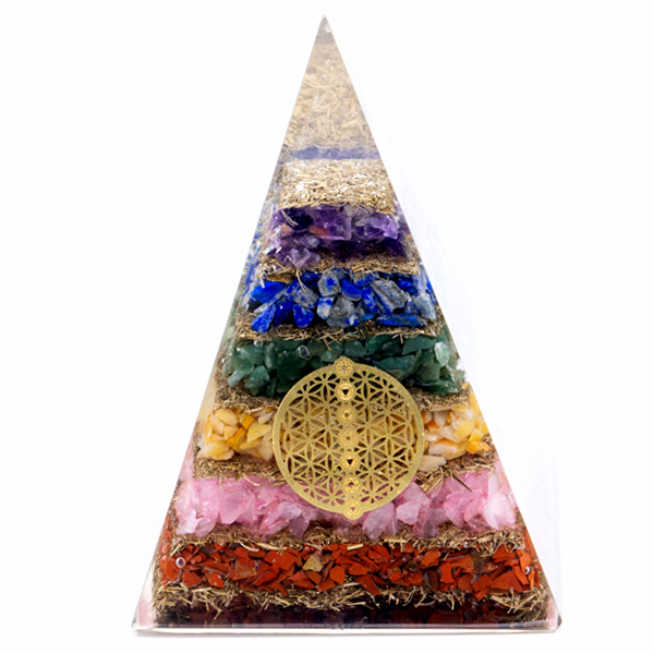 Orgonit Pyramide - Sieben Chakra Blume des Lebens - 70 mm